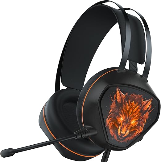 Ecomoment Gaming Headset for PC, PS5, PS4, Xbox Series X/S, Xbox One, Switch, MAC, Xbox Headset with Noise Canceling Microphone, Wired Over-Ear Gaming Headphones with RGB Light&Bass Surround,Orange
