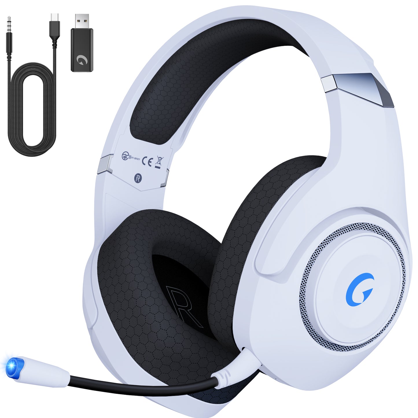 EComoment Wireless Gaming Headsets for PS5 PS4 PC Nintendo Switch PC Xbox with Bluetooth 5.2, 2.4 GHz USB Gaming Headphones with Detachable Microphone, 40H Battery Life, 3.5mm Wired for Xbox Series,White