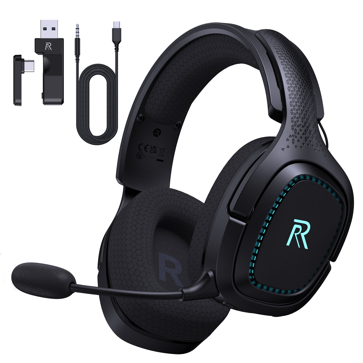 FFN 2.4GHz Wireless Gaming Headset for PS5, PC, PS4, Switch, Bluetooth 5.2 Gaming Headphones with Microphone Noise Canceling, 45H Battery, 3.5mm Wired Mode for Xbox Series - Black