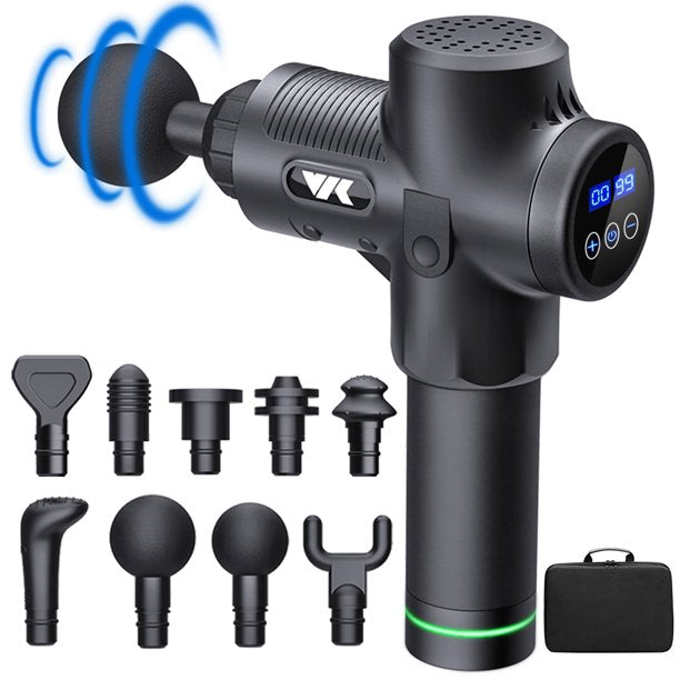 Muscle Massage Gun, VIK Deep Tissue Percussion Massager for Athletes, Professional Quiet Portable Handheld Massager for Neck Back Body Pain Relief, 9 Massage Heads and 30 Speeds