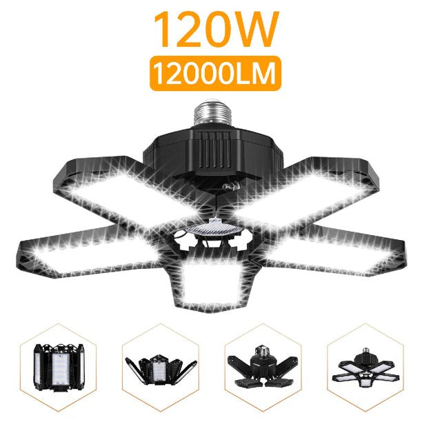 Garage Lights 120W LED Garage Lighting - 12000LM 6000-6500K LED Five-Leaf Garage Ceiling Light Fixtures, LED Shop Light with Adjustable Multi-Position Panels, LED Glow Light for Garage, Workshop