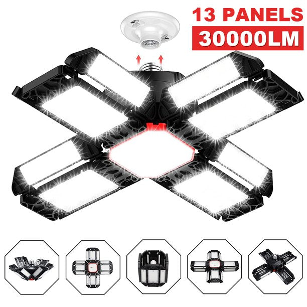 Garage Lights 200W LED Garage Lighting - 25000LM 6000-6500K LED 13 Leafs Garage Ceiling Light Fixtures, LED Shop Light with Adjustable Multi-Position Panels, LED Glow Light for Garage, Workshop