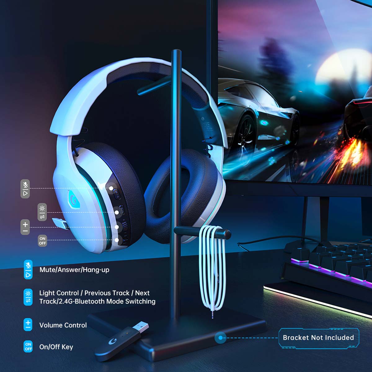 Artsic Wireless Gaming Headset for PC, PS4, PS5, Mac, Nintendo Switch, Bluetooth 5.0 Gaming Headphones with Detachable Noise Canceling Microphone, Stereo Sound, 3.5mm Wired Mode for Xbox Series