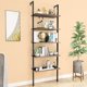 5-Shelf Wood Ladder Bookcase with Metal Frame, Industrial 5-Tier Modern Ladder Shelf Wood Shelves
