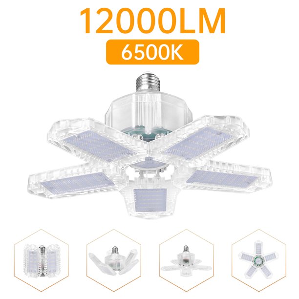Garage Lights 100W LED Garage Lighting - 12000LM 6500K LED Five-Leaf Garage Ceiling Light Fixtures, LED Shop Light with Adjustable Multi-Position Panels, LED Glow Light for Garage, Workshop