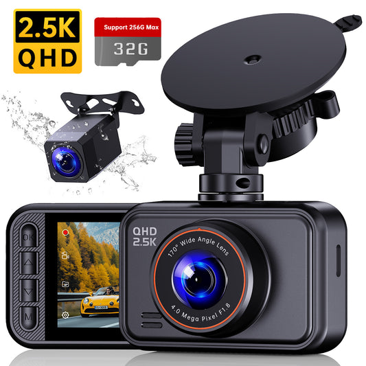 Ecomoment 2.5K+1080P Dash Cam Front and Rear, Dash Camera for Cars Includes 32GB SD Card, Dashcam with Night Vision, 24H Parking Mode, Loop Recording - Black