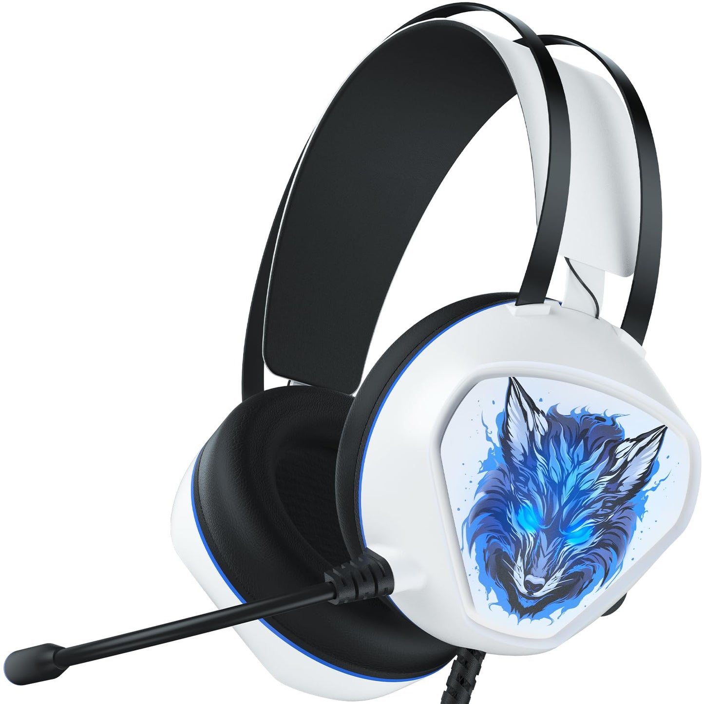 Ecomoment Gaming Headset for PC, PS5, PS4, Xbox Series X/S, Xbox One, Switch, MAC, Xbox Headset with Noise Canceling Microphone, Wired Over-Ear Gaming Headphones with RGB Light&Bass Surround，White