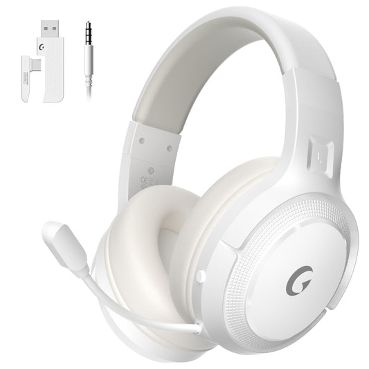 Ecomoment Wireless Gaming Headset for PC, PS4, PS5, Switch, Mac with Dual EQ (Game & Music), 2.4GHz & Bluetooth Gaming Headphones with Noise Cancelling Mic, White