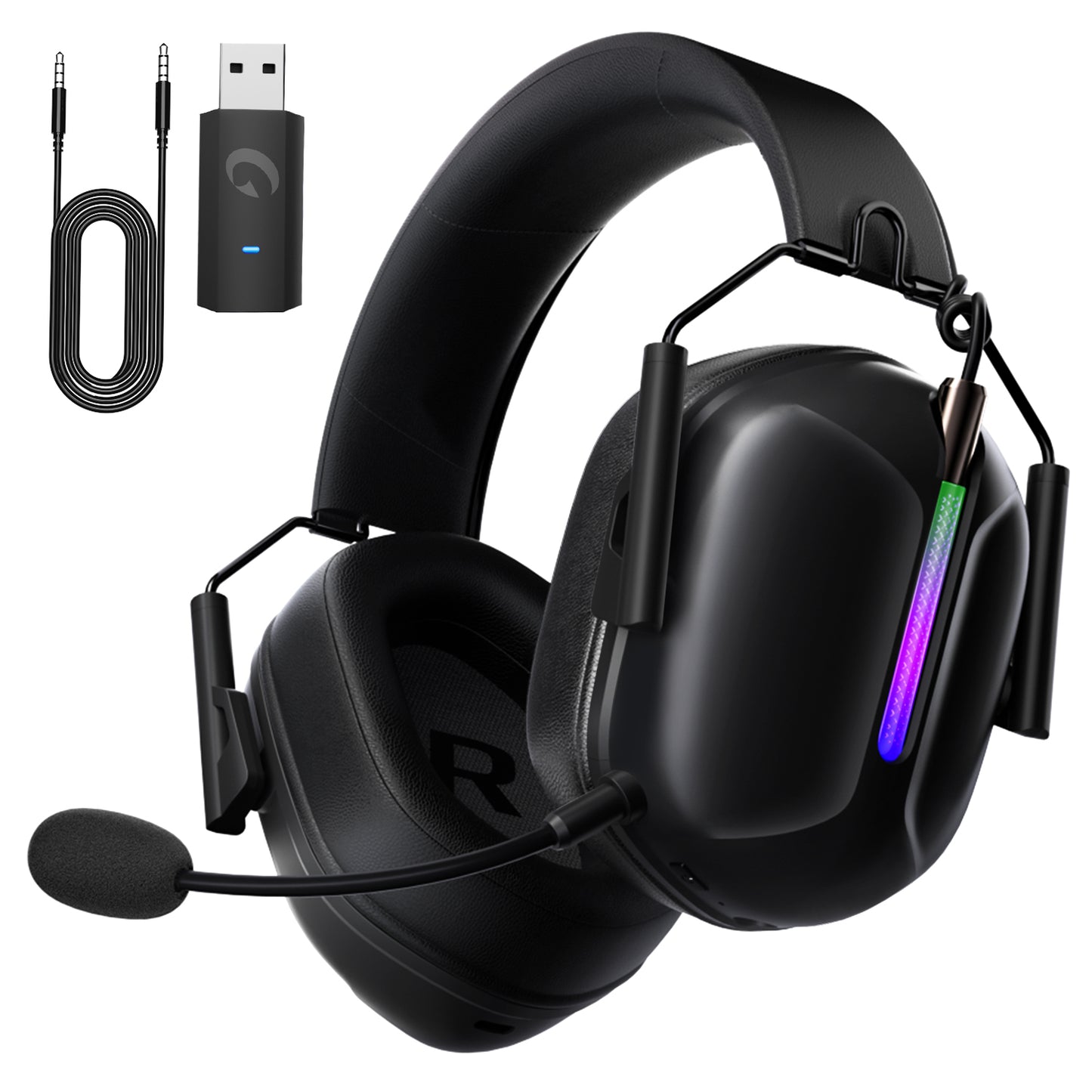 Ecomoment Wireless Gaming Headset for PS5 PS4 Nintendo Switch PC Xbox, 2.4 GHz/Bluetooth 5.2 Gaming Headphones with Noise Cancelling Microphone 40+ Hours Battery Life,Black