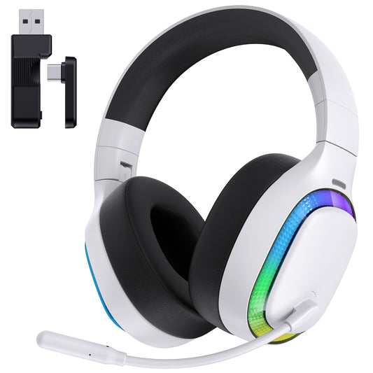 " Ecomoment Wireless Gaming Headset for PS5, PC,Switch,Mac with Bluetooth 5.4, 2.4GHz USB PS5 Headset with Mic,Gaming Headphones with RGB Light, 70H Battery Life,White"