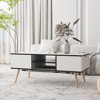 Coffee Table,Computer Table, Solid Wood Legs Support, Big Storage Space,for Dining Room, Kitchen, Small Spaces,Wooden Legs, White