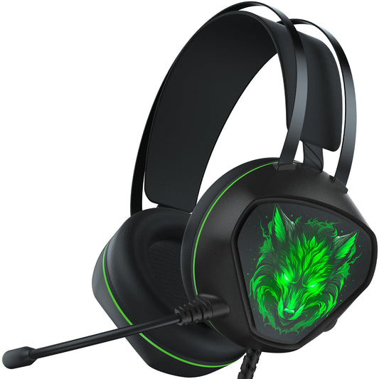 Ecomoment  Gaming Headset for PC, PS5, PS4, Xbox Series X/S, Xbox One, Switch, MAC, Xbox Headset with Noise Canceling Microphone, Wired Over-Ear Gaming Headphones with RGB Light&Bass Surround，Green