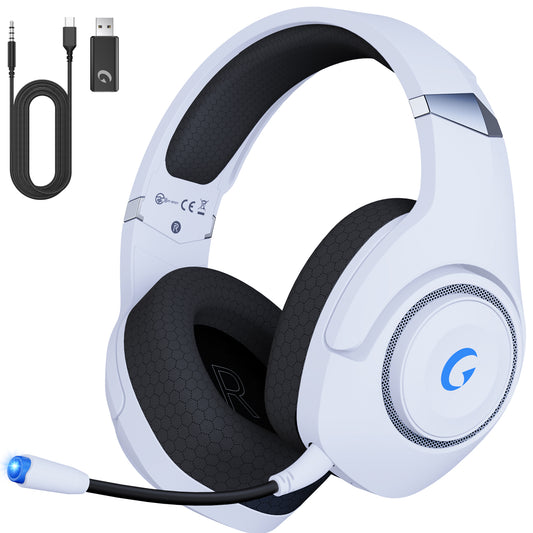 EComoment Wireless Gaming Headsets for PS5 PS4 PC Nintendo Switch PC Xbox with Bluetooth 5.2, 2.4 GHz USB Gaming Headphones with Detachable Microphone, 40H Battery Life, 3.5mm Wired for Xbox Series,White