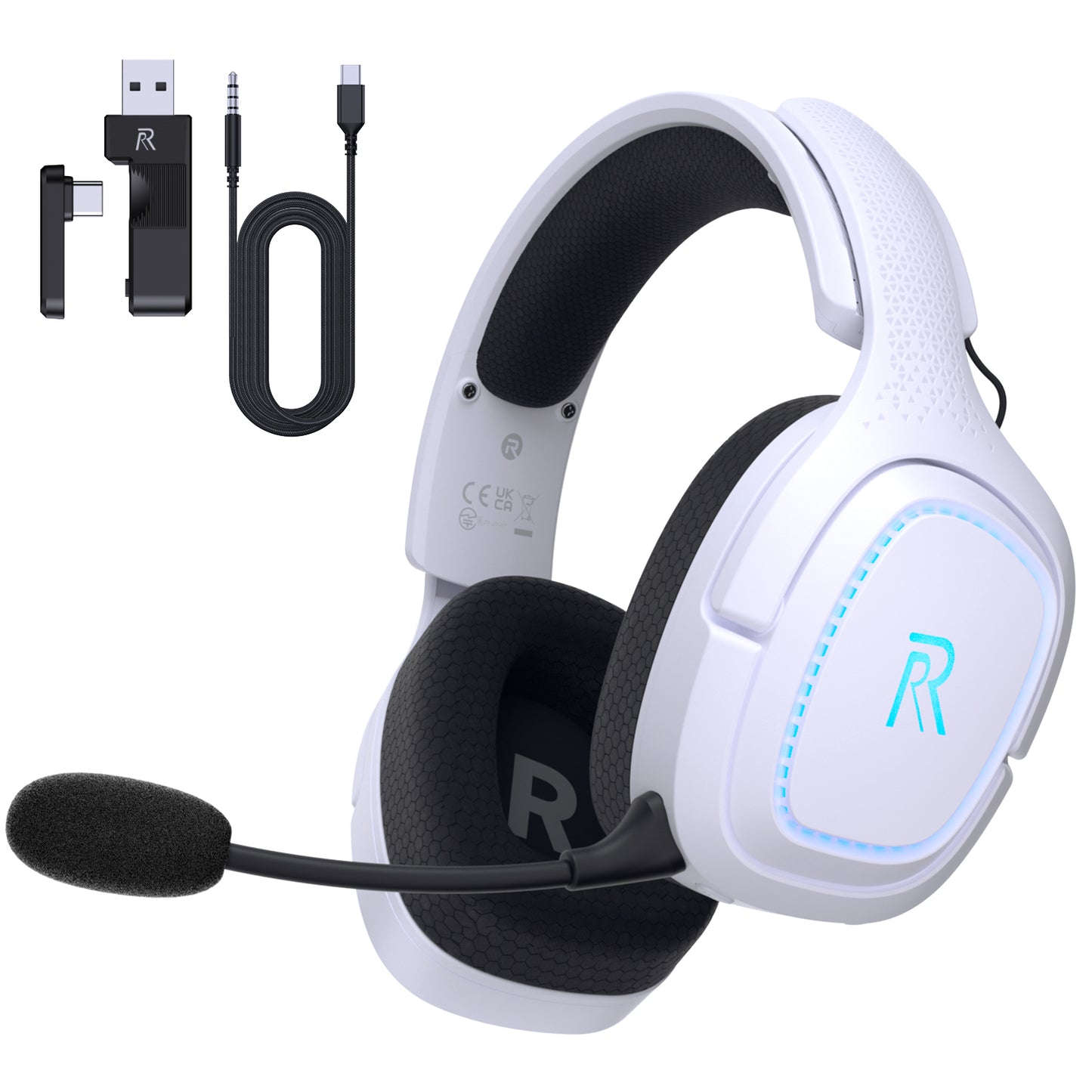 FFN 2.4GHz Wireless Gaming Headset for PS5,PC,PS4,Switch, Bluetooth 5.2 Gaming Headphones with Microphone Noise Canceling, 45H Battery,3.5mm Wired Mode suit for Xbox Series-White