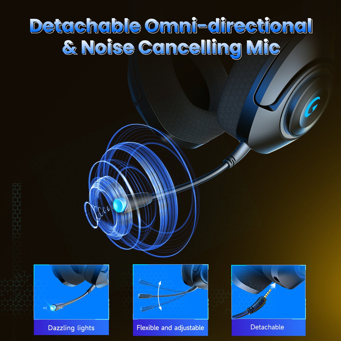 EComoment Gaming Headsets for PS5 PS4 Nintendo Switch PC Xbox, 40+ Hours Battery Life 2.4 GHz/Bluetooth Gaming Headphones with Noise Cancelling Microphone