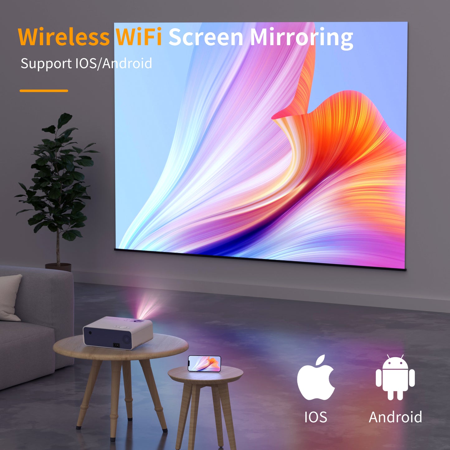 VIK 7S Wifi Projector, Screen Mirroring Movie Projector, 1080P Supported, LCD Mini Portable Home Outdoor Video Movie Theater Night TV Projector Compatible with IOS/Android/Laptop/PC/TV/PS4