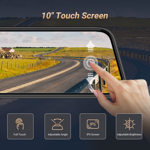 2.5K Mirror Dash Cam, 10" Touch Screen Dual Dash Cam with Voice Control, Rear View Mirror Camera, Waterproof Backup Camera, Parking Assist, Smart Parking Mode, Loop Recording, G-Sensor
