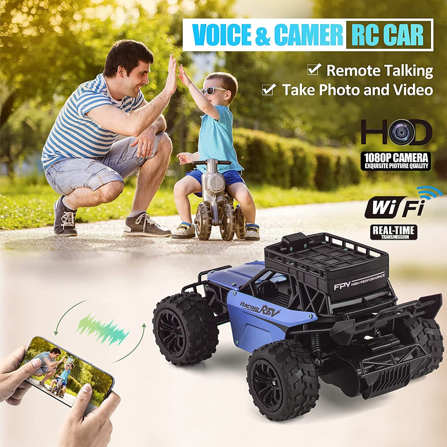 Remote Control Car for Boys Girls with 1080P HD WiFi Camera - 1:16 Scale RC Cars 4X4 Off-Road Remote Control Rc Trucks- 2.4Ghz High-Speed Monster Trucks Gift for Kids Adults, Two-way Audio Take Photos