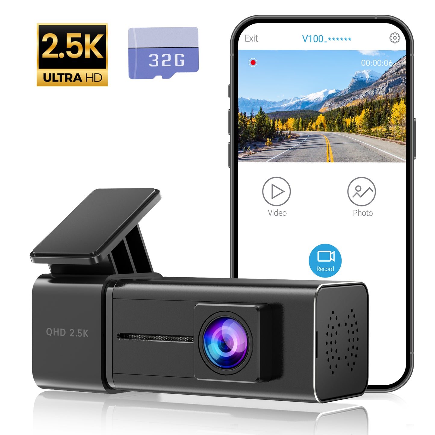 Ecomoment Dash Cam 2.5K Car Camera, Dash Camera for Cars with 32GB SD Card, WiFi APP Control, Night Vision, 24 Hours Parking Mode, WDR, Loop Recording, G-Sensor, 360 Rotation, Uber