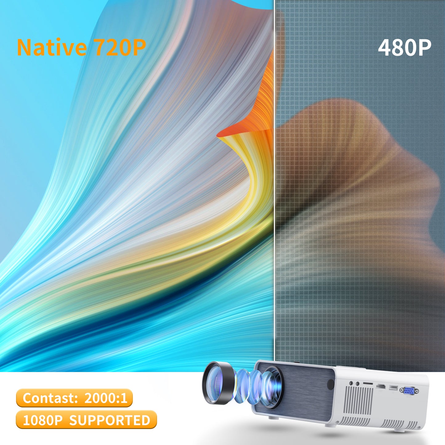 VIK 7S Wifi Projector, Screen Mirroring Movie Projector, 1080P Supported, LCD Mini Portable Home Outdoor Video Movie Theater Night TV Projector Compatible with IOS/Android/Laptop/PC/TV/PS4