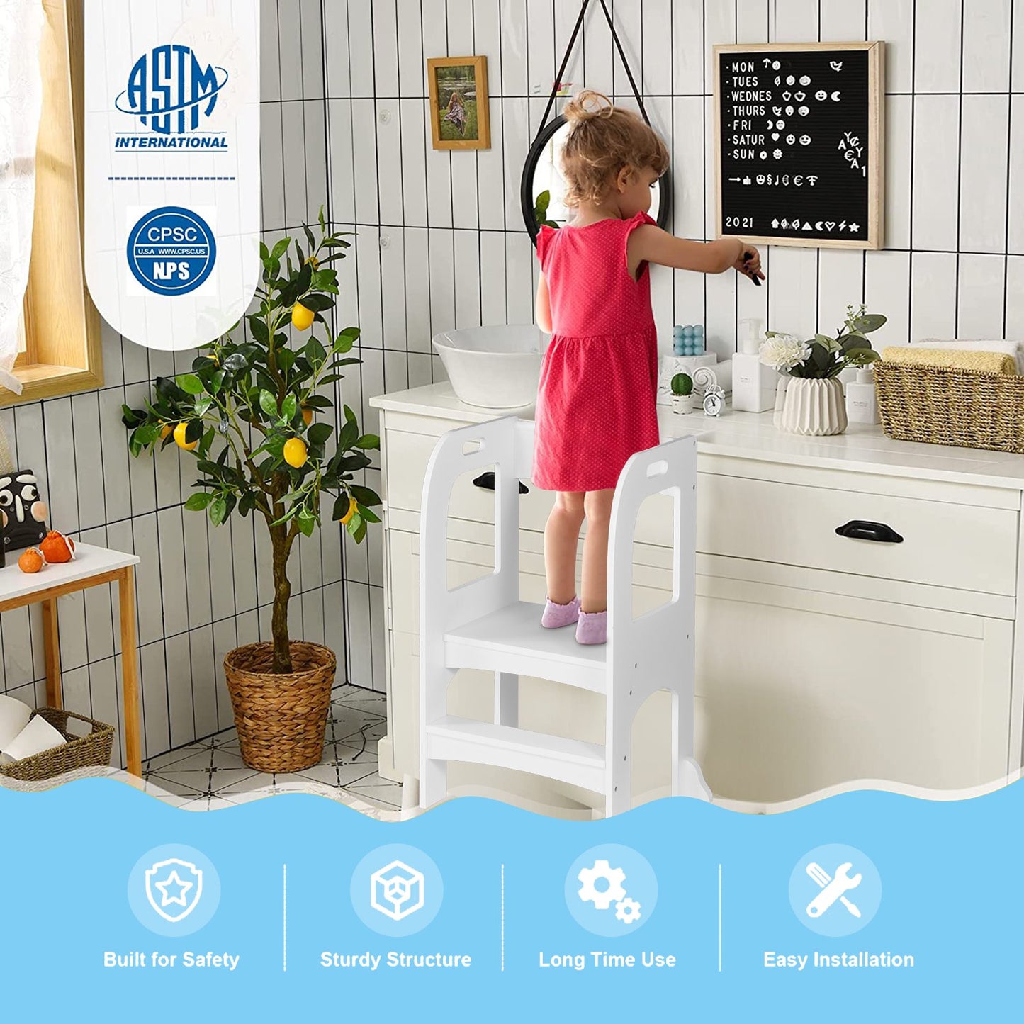 Gift for Toddlers! Kitchen Step Stool for Toddlers, Kids Montessori Learning Stool, Children Standing Helper,Baby Standing Tower for Counter