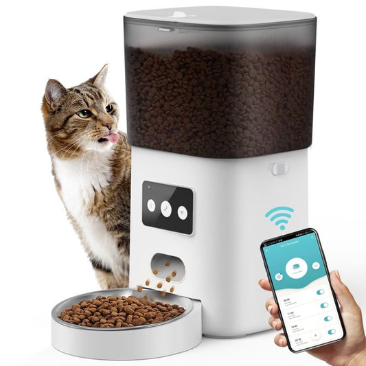 Automatic Pet Feeder 6L, Cat Food Dispenser with APP Control for Pet Dry Food, Stainless Steel Bowl, Low Food& Clog Free Design,Up to 10s Meal Call for Cat and Dog