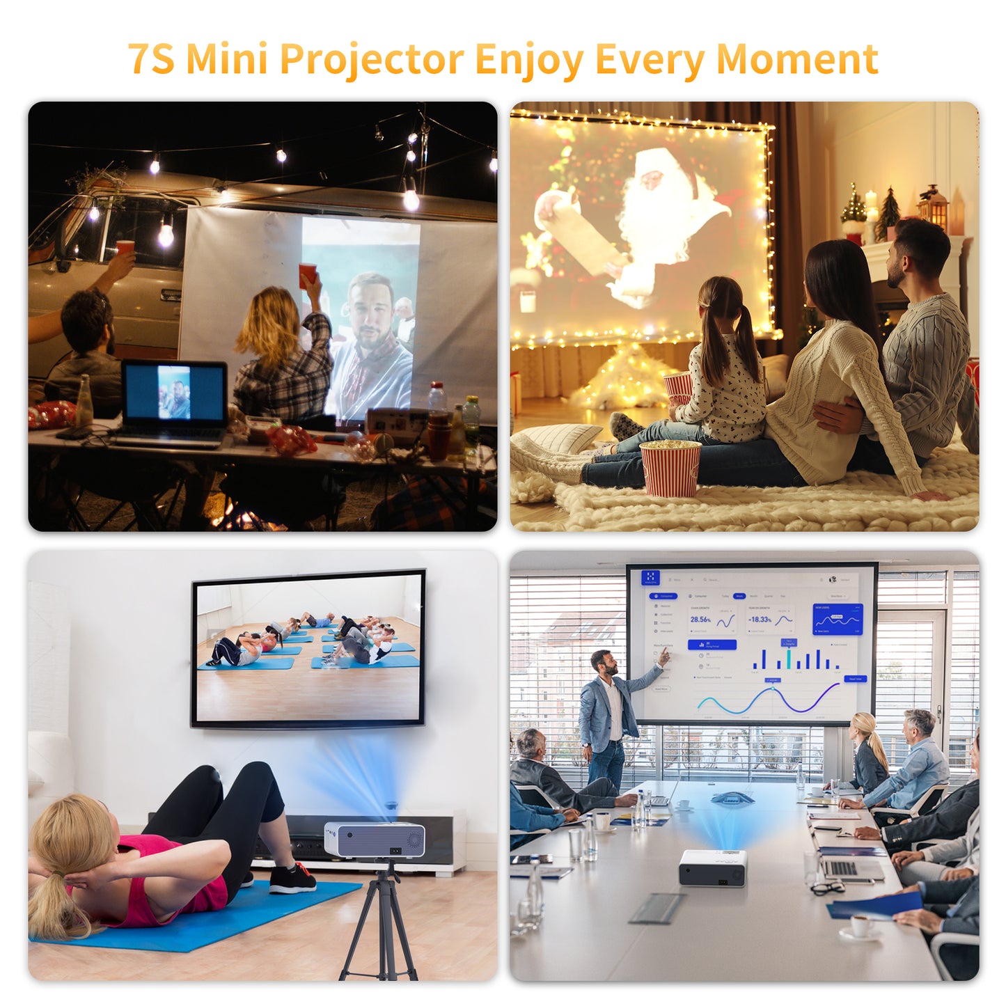 VIK 7S Wifi Projector, Screen Mirroring Movie Projector, 1080P Supported, LCD Mini Portable Home Outdoor Video Movie Theater Night TV Projector Compatible with IOS/Android/Laptop/PC/TV/PS4