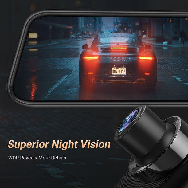 2.5K Mirror Dash Cam, 10" Touch Screen Dual Dash Cam with Voice Control, Rear View Mirror Camera, Waterproof Backup Camera, Parking Assist, Smart Parking Mode, Loop Recording, G-Sensor