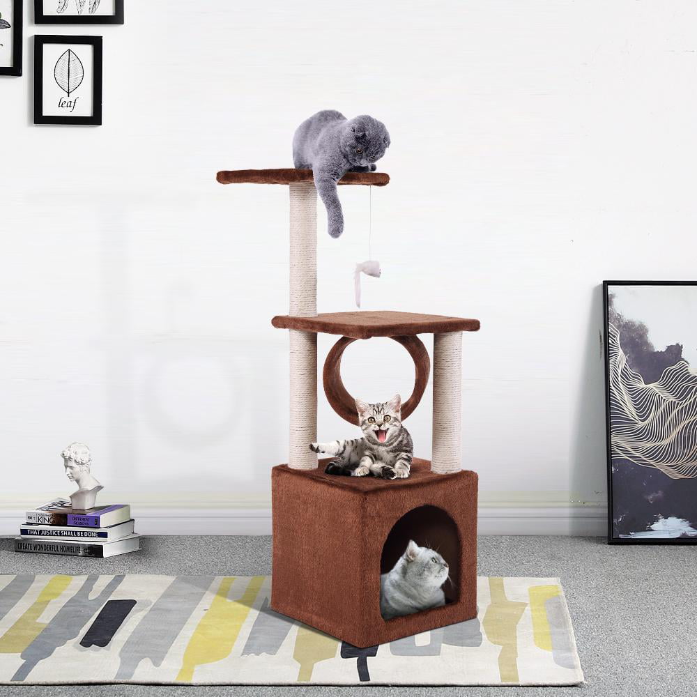"36 Inches Cat Tree Climbing Tower, Cat Activity Tree with Sisal Scratching Posts Condo, Cat Play Rest House, Coffee Brown"