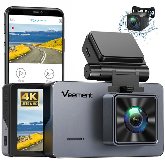 4K Dual Dash Cam with Built-in WiFi GPS, Front 4K/2.5K Rear 1080P Dual Dash Camera for Cars, 3" IPS Touchscreen 170° FOV Dashboard Camera with G-Sensor, Support 256GB Max