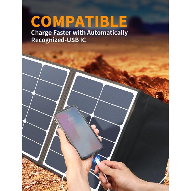 SnugMax 60W Solar Panel for 200/300/500/1000W Power Station, Foldable Solar Panel with Kickstand for RV, Camping (Dual 5V USB & 18 DC Output)