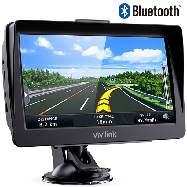 ViviLink Bluetooth GPS Navigation for Car Truck, 7" Touchscreen 8G 256M Car GPS Navigator with Voice Guidance, Speed Camera Warning, Route Planning, Lifetime Free Map Update