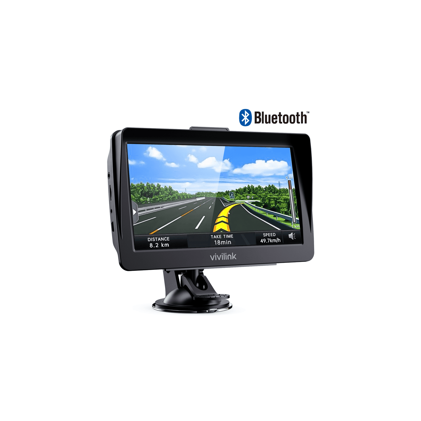 ViviLink Bluetooth GPS Navigation for Car Truck, 7" Touchscreen 8G 256M Car GPS Navigator with Voice Guidance, Speed Camera Warning, Route Planning, Lifetime Free Map Update