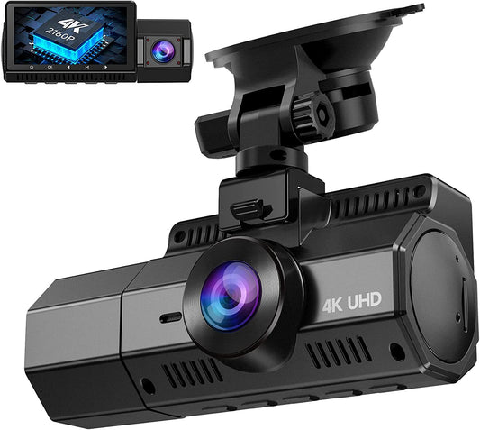 Economent 4K Dual Dash Cam Front and Inside, Dash Car Camera with GPS, 2160P Front+1080P Inside Rear Camera for Uber, Cars, Infrared Night Vision, 24H Motion Detection Parking Mode