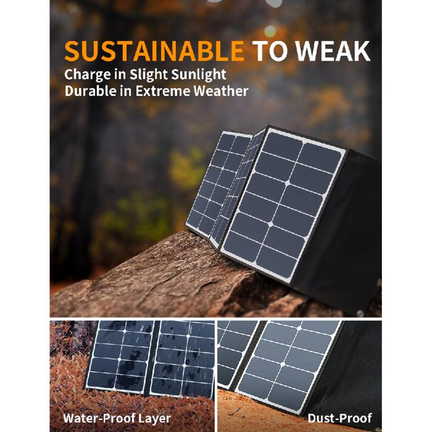 SnugMax 60W Solar Panel for 200/300/500/1000W Power Station, Foldable Solar Panel with Kickstand for RV, Camping (Dual 5V USB & 18 DC Output)