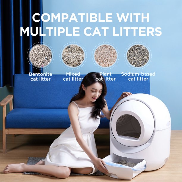 SYN Smart Automatic Cat Litter Box,Self -Cleaning Cat Litter Box for Multiple Cats, Double Odor Removal, App Control, Support 5G&2.4G WiFi