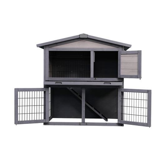 Wooden Large Outdoor Rabbit Hutch Ferrets and Guinea Pigs with Running Cage Removable Tray Ramp 2 Story Design Easy Access Rabbit Cage Indoor Bunny Hutch Bunny Cage