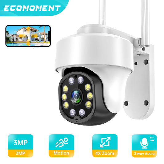 3MP Security Cameras Wireless Wifi Outdoor Security Cameras 355° View , Dome Surveillance Cameras with Motion Detection and Siren, 2-Way Audio, Full Color Night Vision, Waterproof