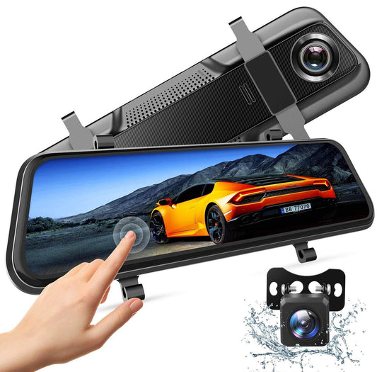 Dash Camera 1080P Mirror Dual Dash Cam, 10" IPS Full Touch Screen Front and Rear View Backup Camera for Cars, Infrared Night Vision, Motion Detection, G-Sensor Black