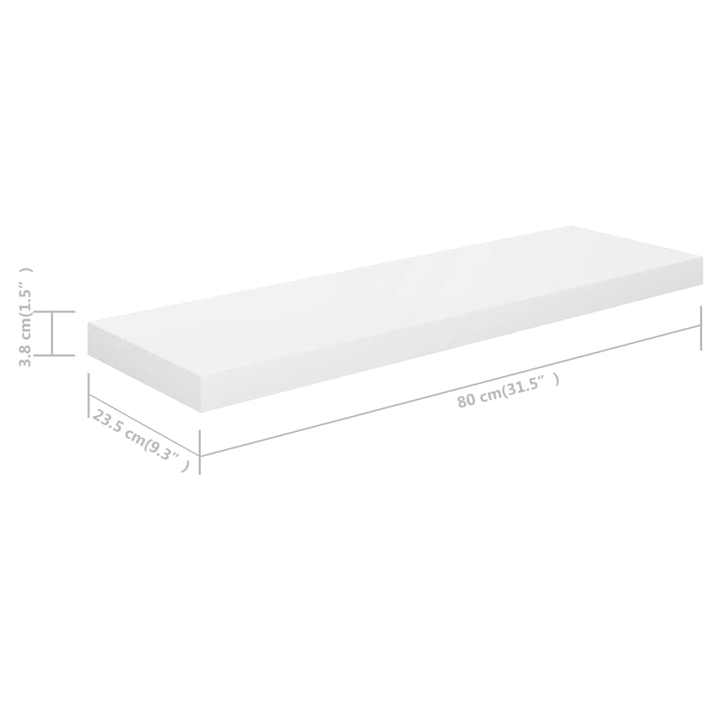 Floating Shelf Set of 2, Wall Shelf 31.5 Inch, Hanging Shelves Wall Mounted, for Photos, Decorations, MDF, High Gloss White Long Shelves