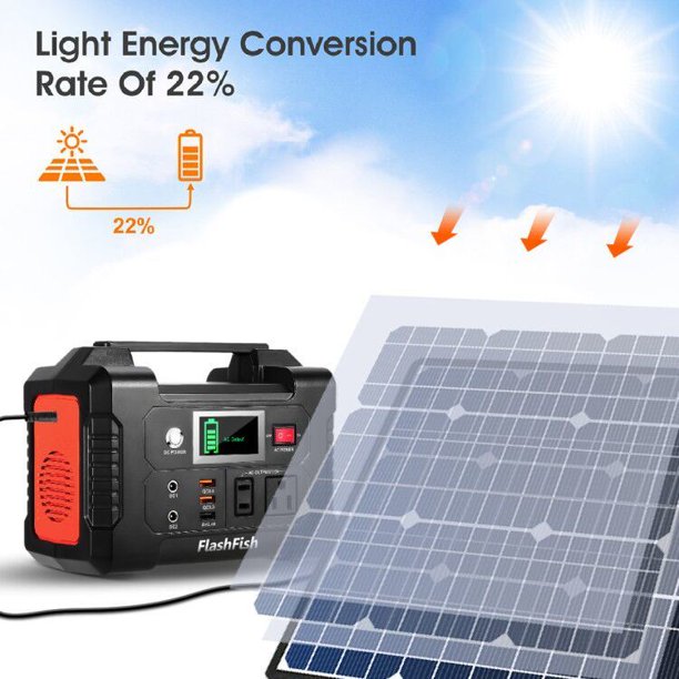 200W Portable Power Station, FlashFish 40800mAh Solar Generator with 50W 18V Portable Solar Panel, Flashfish Foldable Solar Charger with 5V USB 18V DC Output, for Camping Home