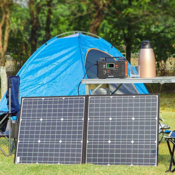 200W Portable Power Station, FlashFish 40800mAh Solar Generator with 50W 18V Portable Solar Panel, Flashfish Foldable Solar Charger with 5V USB 18V DC Output, for Camping Home