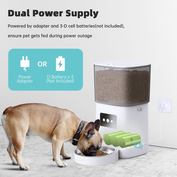 Automatic Pet Feeder 6L, Cat Food Dispenser with APP Control for Pet Dry Food, Stainless Steel Bowl, Low Food& Clog Free Design,Up to 10s Meal Call for Cat and Dog