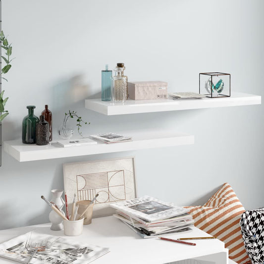 Floating Shelf Set of 2, Wall Shelf 31.5 Inch, Hanging Shelves Wall Mounted, for Photos, Decorations, MDF, High Gloss White Long Shelves