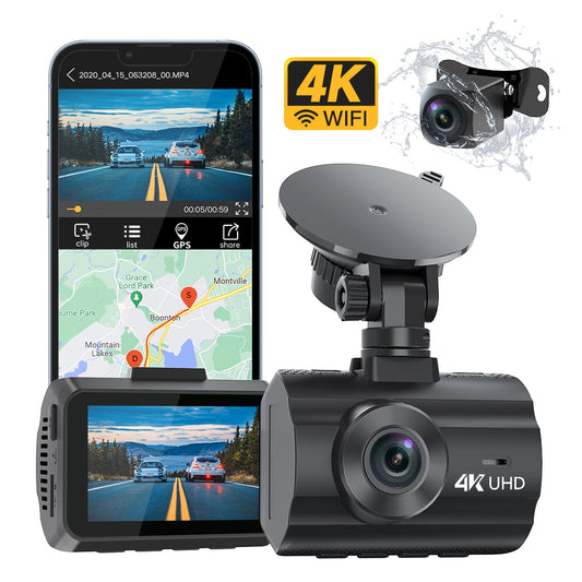 4K Dash Cam Built in WiFi GPS,4K+1080P Front and Rear, 2" LCD Screen, 170° Wide Angle, WDR, Night Vision,Parking Mode, G-Sensor